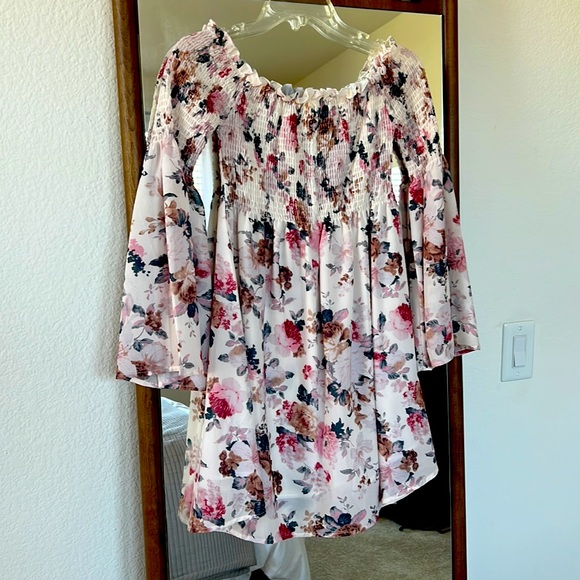 Off the Shoulder Pink Floral Print Dress - Picture 1 of 1